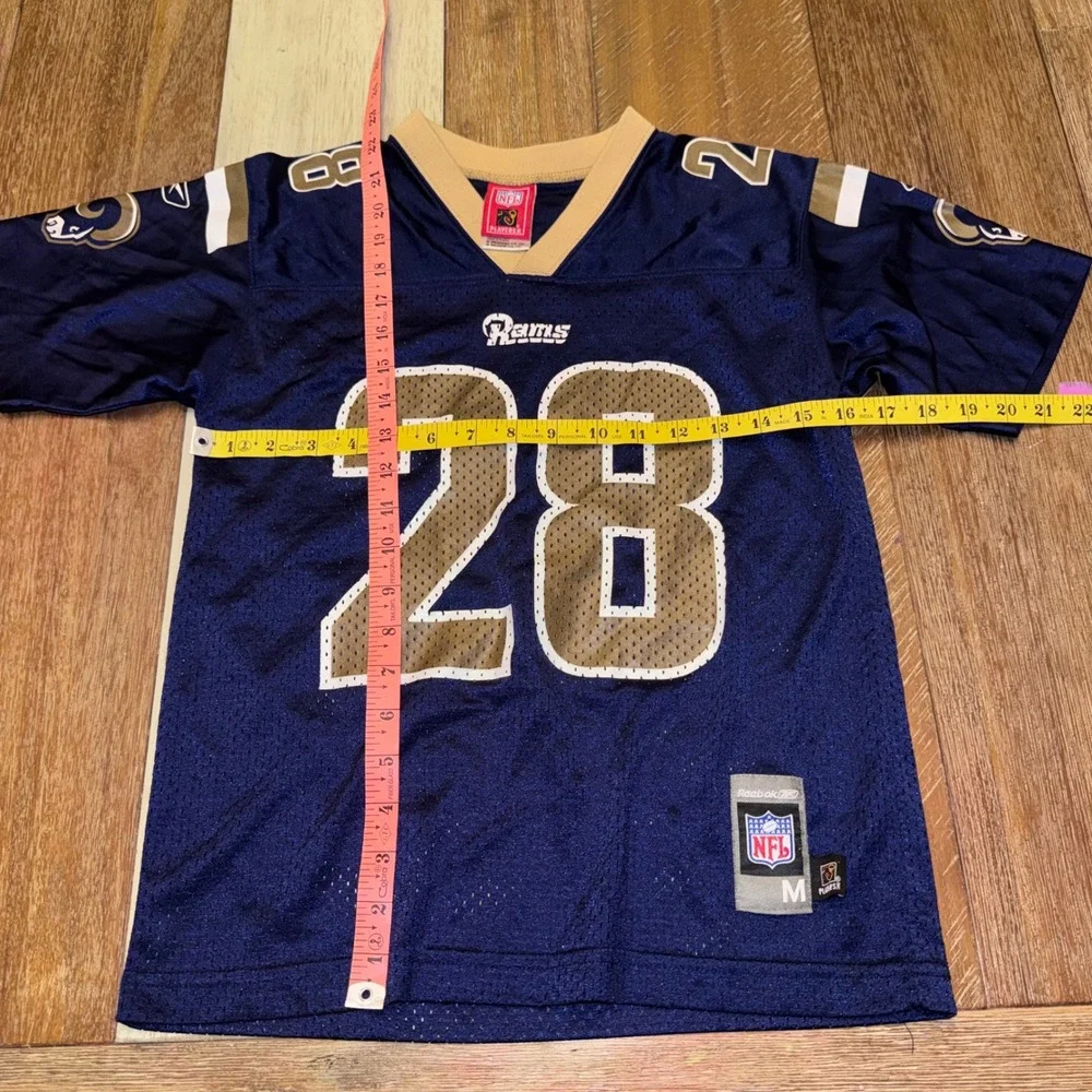 Reebok Marshall Faulk Rams Jersey Kids Medium Blue Excellent NFL 28